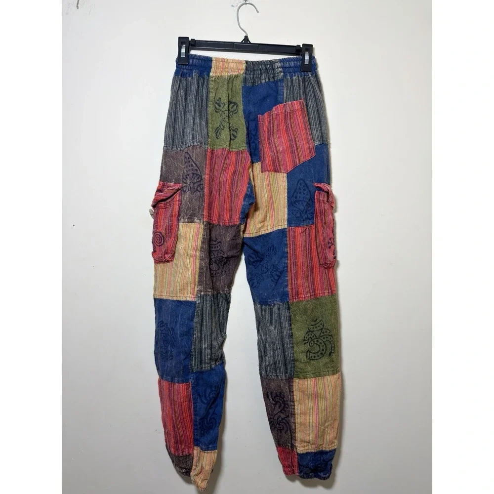 The Little Bazaar Nepal 100% Cotton Patchwork Cargo Pants Boho Size S/m - Picture 2 of 16